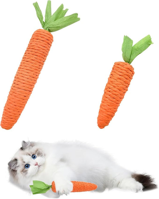 Andiker 2PCS Cat Chew Toys, 1 Small&1 Large Carrot Shapes Cat Rope Toys with Sounding Parcels Interactive Cat Toys for Indoor Cats and Kittens for Biting Chewing Keeping Teeth Clean