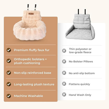 Pelsbarn Luxurious Cozy Car Bed - X-Small Luxury Travel Dog Bed with Safety Belt - Ultra Soft Faux Fur - Beige