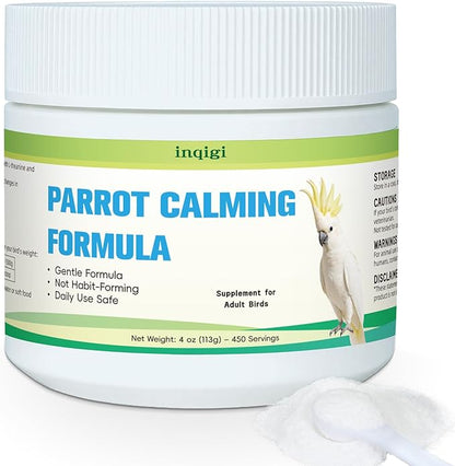 Parrot Calming Supplement – Natural Bird Stress Support Powder for Fireworks, Travel & Visitors – Vet-Formulated – Easy to Use Daily Support for Parrots – 4oz (450 Servings)