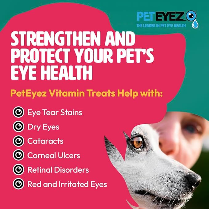 PetEyez Tear Stain Remover Vitamin Treats for Dogs - Support Eye Health & Reduce Itching & Tear Stain Buildup - 100% Natural Dog Treats with Superfoods, Antioxidants & Nutrients - Chicken - 1oz