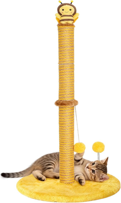 Bee Cat Scratching Post, 36" Tall Cat Scratcher for Indoor Cats - Modern Sisal Scratch Post with Dangling Ball & Plush Toys for Kittens and Adult Cats