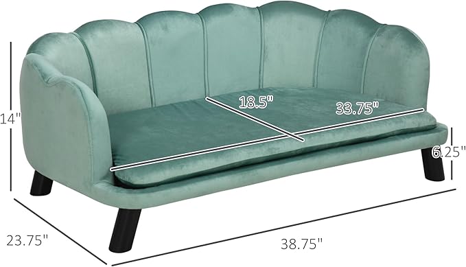 PawHut Velvet Large Dog Couch with Foam Cushion, Soft and Cute Bed with Pearl Design, Sofa for Big and Medium Dogs, Green