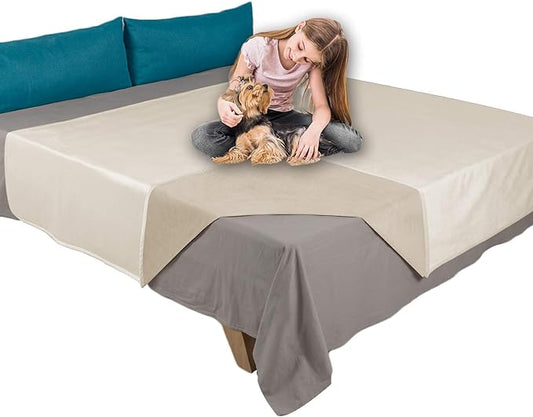 Ameritex Pet Bed Blanket Reversible 100% Waterproof Velvet Super Soft for Sofa and Bed (82x102 Inches, Cream+Beige)