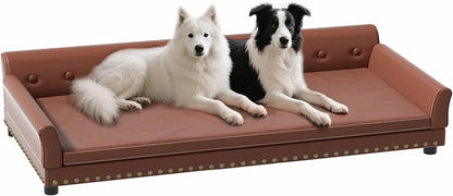 BingoPaw Large Leather Dog Sofa: Indoor Doggy Couch Made by Scratching Resistant Microfiber Leather - Raised Doggie Lounge Bed Breathable for Giant Breed Dogs up to 120lbs