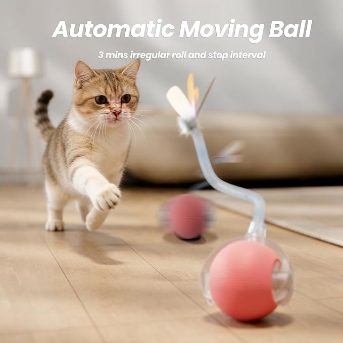 3-in-1 Interactive Cat Toys Set, Automatic Laser Toy with Feather Wand and 2 Cat Ball Toys, Rechargeable Toys for Indoor Cats and Kittens