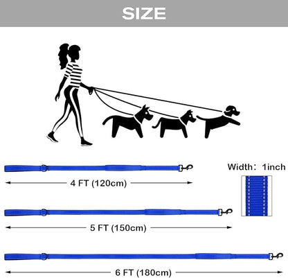 Joytale Dog Leash Heavy Duty for Large Dogs that Pull, Double Handle for Traffic Control, Double-Sided Reflective Leashes for Large Medium Dogs Night Safety, 5FT, Royal Blue