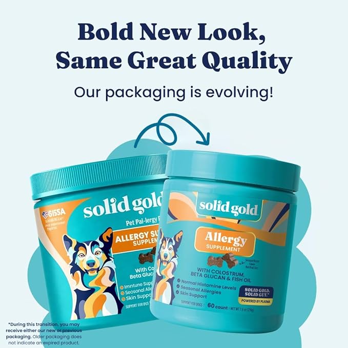 Solid Gold Dog Allergy Relief Chews - Dog Itching Skin Relief & Seasonal Allergies Support - Alaskan Salmon Oil for Dogs Skin, Coat & Immune Support - Bacon Flavor Soft Allergy Chews for Dogs - 60ct