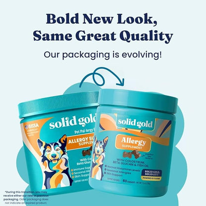 Solid Gold Dog Allergy Relief Chews - Dog Itching Skin Relief & Seasonal Allergies Support - Alaskan Salmon Oil for Dogs Skin, Coat & Immune Support - Bacon Flavor Soft Allergy Chews for Dogs - 60ct
