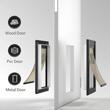 [Classicmacher] Heavy Duty Doggie with Two Sliding Lock Panel, Aluminum Large Dog Door for Exterior Door, Magnetic Double Flaps for X-Large Dog Up to 200LBS (Double Flaps,X-Large)