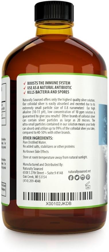 Kaiame Naturals Colloidal Silver, Ionic Silver Solution, 10 PPM, Large 16 oz Glass Bottle, Natural Immune Support Supplement, Safe for Adults, Children, and Pets