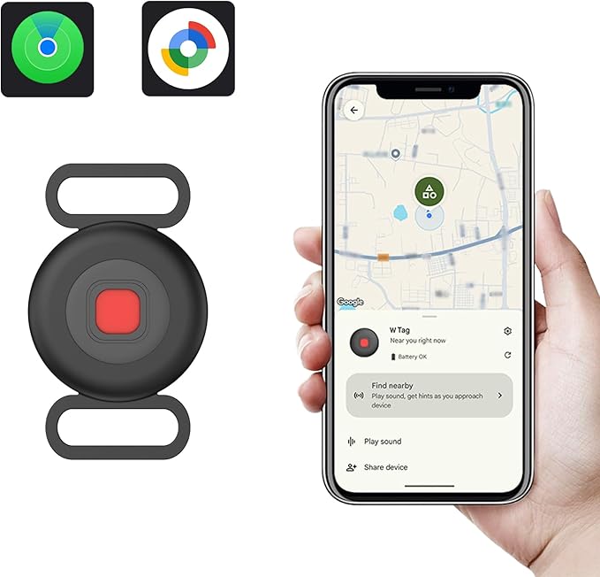 Dog Tracker, Pet Tracker for Dogs, Bluetooth Dog Tracking Tag Works with Apple Find My & Android Find Hub, IP67 Waterproof Anti-Lost Locator (Black 1 Pack)