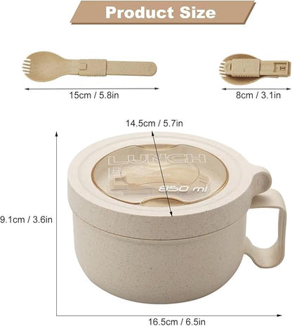 Rarapop 28.7oz Microwave Soup Bowl Containers with Lids, Wheat Straw Ramen Noodles Cup Mug for Instant Noodles,Oatmeal, Gumbo, Salad,Crunch,Cereal & More - Easy-Grip Design, Beige