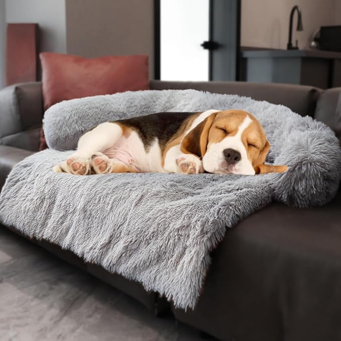 Tinaco Calming Dogs/Cats Bed Mats, Dog Pad Washable Removable Couch Cover, Plush Long Fur Mat for Pets, Waterproof Lining, Perfect for Small, Medium and Large Dogs and Cats (Light Gray, 36"x31")