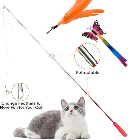 Cat Toys for Indoor Cats, 13 Packs Interactive Cat Wand Toy Set with Feather＆Ribbon Refills, Feather Toys for Exercise, Playtime and Boredom Relief with Kitten