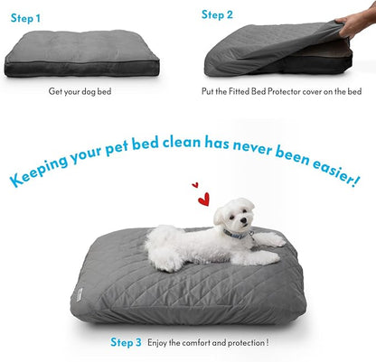 Paw Inspired Waterproof Fitted Cover for Dog Bed | Washable Bed Protector for Dog Mattress | Removable Replacement Cover for Large to XL Pet Bed (Gray, 44 x 35 x 6 Inch)