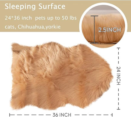 Asrug Faux Fur Dog Rug Pet Mat Ultra Cozy Throw Rug, Luxury Soft Faux Sheepskin Chair Cover Seat Pad Shag Fur Area Rugs, 24 by 36 inches (Khaki)
