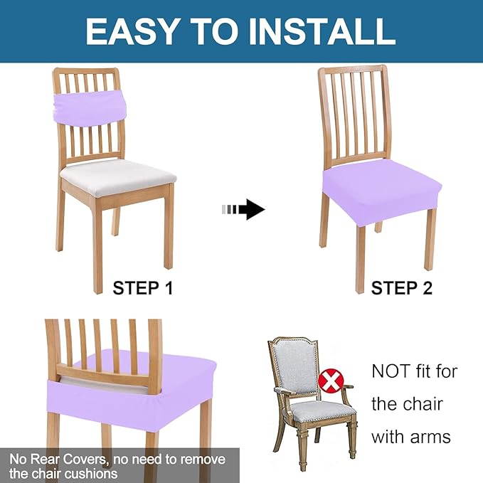 Smiry Waterproof Seat Covers for Dining Room Chairs Set of 8, Stretch Jacquard Removable Washable Chair Seat Slipcovers Protector, No Rear Covers, Lavender