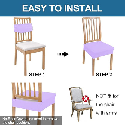Smiry Waterproof Seat Covers for Dining Room Chairs Set of 6, Stretch Jacquard Removable Washable Chair Seat Slipcovers Protector, No Rear Covers, Lavender