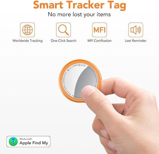 2026 New [Apple MFi Certified] (iOS Only) Tracker Tags-4 Pack, Bluetooth 5.3 GPS Tracker for Apple Find My, Replaceable Battery, 100dB Key Finder and Item Locator for Car, Keys, Luggage, Orange