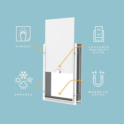 Hakuna Pets Deluxe Aluminum Pet, Cat and Dog Door with 2-Way Locking Panel for Screens, Doors and Walls up to 2.8" Thick, Large, Silver