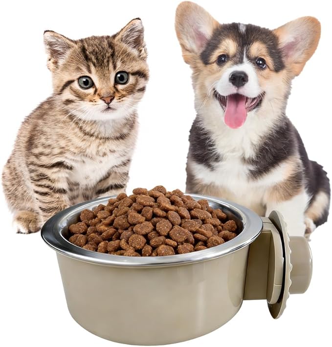 2Pcs Pets Lightweight Stainless Steel Bowl,Removable Stainless Steel Pet Hanging Food Water Feeder Bowl for Puppy Dog Cat Rabbit Ferret Bird Gunea Pigs (Small)