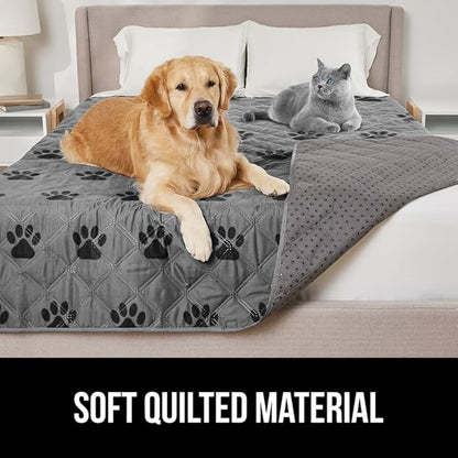 GORILLA GRIP Waterproof Dog Blanket, 82x52, Leakproof Couch Cover for Dogs, Silicone Grip Backing, Protects Sofa, Sectional, Bed, Crate, Car & RV, Tear-Resistant Washable Senior Pet Blanket, Gray Paw
