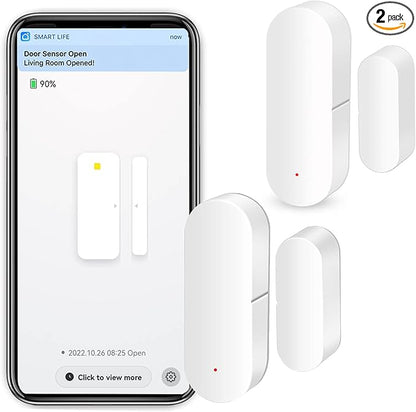 WiFi Door Window Sensor: Smart Contact Sensor with App Alerts, Door Open Detector Compatible with Alexa Google Assistant, Entry Detector Sensor for Home Security and Home Automation (2-Pack)