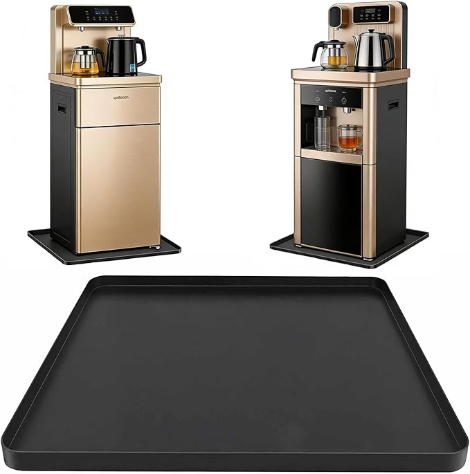Water Cooler Mat,24x16x0.8 inches Non-Slip Silicone Pet Mat with Raised Edge,Multipurpose Leakproof Drip Tray Kitchen and Appliance Floor Protector Mat for Home Appliances（Black）