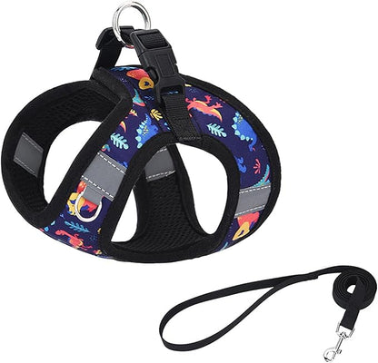 Small Dog Harness Black Dinausor No Pull Step in Vest Harness Mesh Padded Soft Harness for Small Medium Dogs Cats