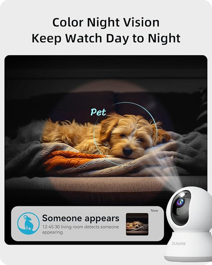 Security Camera 2K, blurams Baby Monitor Dog Camera 360-degree for Home Security w/Smart Motion Tracking, Phone App, IR Night Vision, Siren, Works with Alexa & Google Assistant & IFTTT, 2-Way Audio