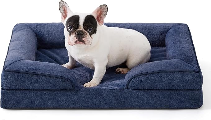 Made4pet Dog Bed Orthopedic, Dog Sofa for Small Dogs Supportive Foam Pet Cushions Bed with Washable Removable Cover, Egg-Crate Foam, Waterproof Lining Bottom, Blue, 30 * 20 * 6.5 Inch