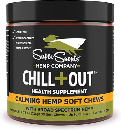 Super Snouts Chill + Out– 30 Soft Chews – Calming Chews for Dogs and Cats Help Maintain Your Pet’s Emotional Balance – Made in The USA