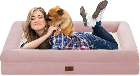 Jumbo Dog Bed for Extra Large Dogs, Washable Orthopedic Dog Bed with 4-Sides Removable Bolster, Waterproof Non-Slip Egg-Crate Foam Pet Couch Sofa, Pink