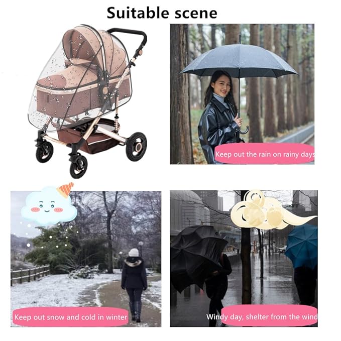 Unisize Pet Stroller Rain Cover - Foldable Clear Protection for Snow, Wind & Rain, Suitable for Various Stroller Models
