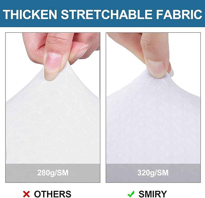Smiry Waterproof Seat Covers for Dining Room Chairs Set of 8, Stretch Jacquard Removable Washable Chair Seat Slipcovers Protector, No Rear Covers, White