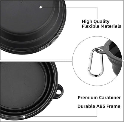 Kytely Large Collapsible Dog Bowls 2 Pack, 34oz Foldable Dog Travel Bowl, Portable Pet Water Food Bowl with Clasp, Pet Cat Feeding Cup Dish for Traveling, Walking, Hiking (Black+Black)