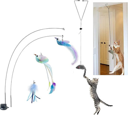 Cat Toys Interactive Hands-Free 8 Pack Cat Toys for Indoor Cats Toy Wand Natural Bird Feather,Hanging Door Lure Kitten Toy, Suction Cup Pet Indoor Dancing Playing Toys, Suction Cup Pet Playing