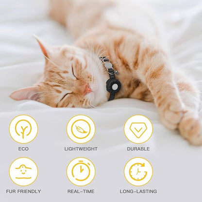 Cat Tracker, GPS Tracker, Pet Tracker, Compatible with Apple Find My App(Only iOS), Real-Time Location, No Subscription Required,Territory & Location History, Breakaway Collar Included, Black