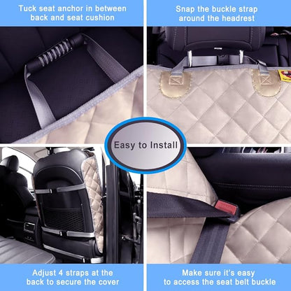 Bark Lover Deluxe Dog Seat Cover for Front Seat-More Durable Waterproof Front Seat Protector, High Heat Resistant and Nonslip Front Seat Cover for Dogs Kids, Universal Size (Beige MAT)