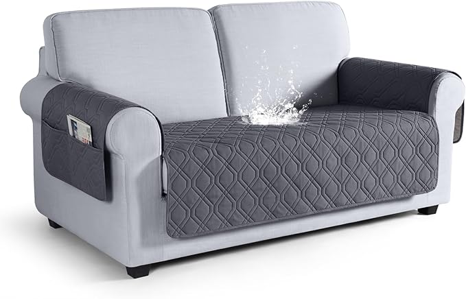 VANSOFY Couch Cover, Waterproof Sofa Covers Washable Slipcover Furniture Protector Couch Seat Covers Non-Slip Couch Cover for Dogs, Pets(Loveseat Plus, Dark Gray)