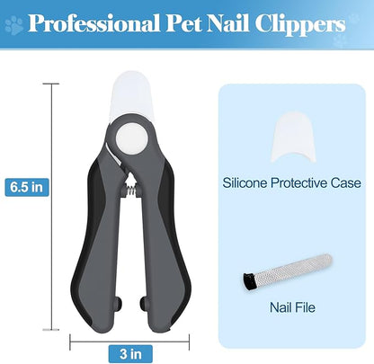 Swihauk Heavy Duty Dog Nail Clippers and Trimmers, Professional Pet Nail Clippers with Nail File for Dogs Cats Small Animal, Claw Clippers with Safety Guard to Prevent Over-Cutting, Gray