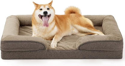 Made4pet Dog Bed Orthopedic Dog Sofa for Large Dogs,Supportive Foam Pet Cushions Bed with Washable Removable Cover, Egg-Crate Foam, Waterproof Lining Bottom, Brown, 38 * 28 * 6.5 Inch