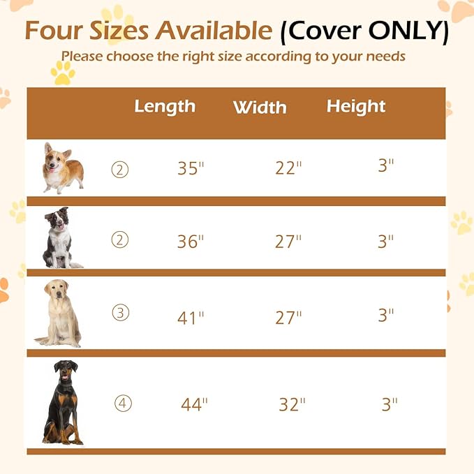 Dog Bed Cover, Washable Replacement Large Dog Bed Sheet with 3-Sided Continuous Zipper, Waterproof Liner, Soft Plush, Pet Mattress Fluffy Protector, 35x22x3 inches - S, Cover Only Grey