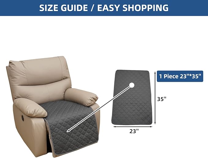 Eismodra Waterproof Recliner Chair Covers for Reclining Couch Slipcovers Seat Cushion,Anti-Slip Sofa Cover for Dogs Pets Furniture Protector Washable,Gray 23 x 35 inches (Only 1 Piece)