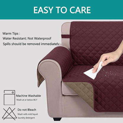 U-NICE HOME Reversible Sofa Cover Couch Cover for Dogs with Elastic Straps Water Resistant Furniture Protector for Pets Couch Cover for 3 Cushion Couch (Sofa, Burgundy/Tan)