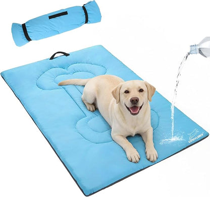 EXPAWLORER Outdoor Dog Bed, Portable Waterproof Reversible Camping Travel Durable Dog Bed, Large Pet Mat Machine Washable Indoor for Medium Large Dogs Puppy Cats Sleeping Outside 26"x43" Blue & Grey