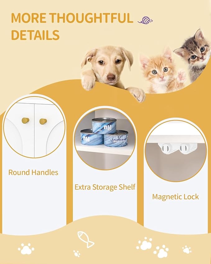 Hzuaneri Cat Litter Box Enclosure Enclosed, Hidden Litter Box Cabinet Furniture with Storage, Wooden Indoor Cat House Large, Modern End Table for Living Room Entryway, White and Gold CB84903A