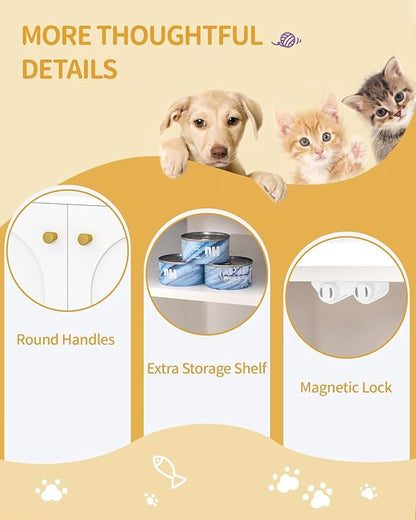 Hzuaneri Cat Litter Box Enclosure Enclosed, Hidden Litter Box Cabinet Furniture with Storage, Wooden Indoor Cat House Large, Modern End Table for Living Room Entryway, White and Gold CB84903A