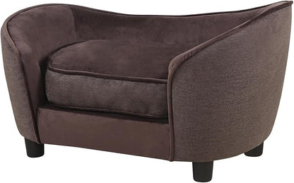 Getifun Pet Sofa Bed, Velvet & Linen Fabric Pet Couch Chair with Removeable & Washable Cushion for Small Dogs Cats (Brown)