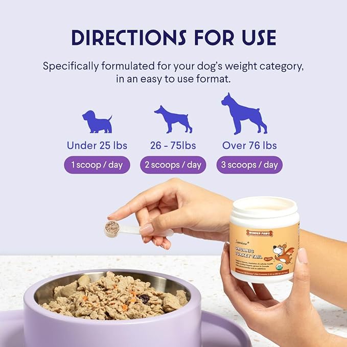 Wonder Paws Organic Turkey Tail Mushroom for Dogs – Powerful Turkey Tail for Dogs Mushroom Powder for Immunity, Respiratory, Digestion & Cellular Health–with Beta Glucans & Polysaccharides- 2.12 oz